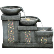 Hanover - 26in Three Tier Horizontal Cascade Polyresin Fountain with Lights - Stone-United Backyard