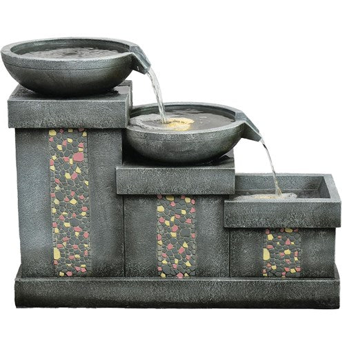 Hanover - 26in Three Tier Horizontal Cascade Polyresin Fountain with Lights - Stone-United Backyard