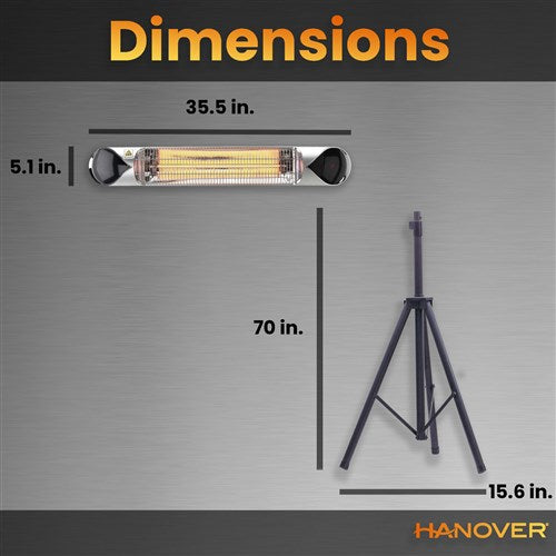 Hanover - 35.4" Carbon Lamp w/ 3 Power Settings, Remote, and Tripod Stand - Silver/Black-United Backyard