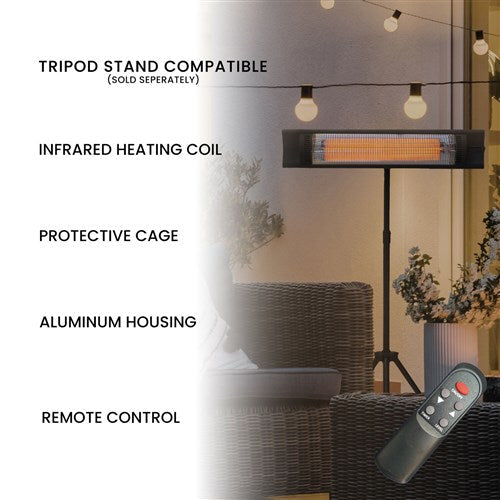 Hanover - 35in Carbon Fiber Lamp. 4 Power Settings and Remote - Black-United Backyard