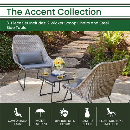 Hanover - 3pc Seating Set: 2 steel side chairs, accent table - Gray-United Backyard