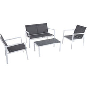 Hanover - 4pc Seating Set: sling loveseat, 2 sling side chairs, coffee table - White/Gray-United Backyard