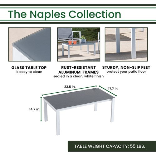 Hanover - 4pc Seating Set: sling loveseat, 2 sling side chairs, coffee table - White/Gray-United Backyard