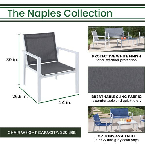 Hanover - 4pc Seating Set: sling loveseat, 2 sling side chairs, coffee table - White/Gray-United Backyard
