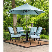 Hanover - 5pc Dining Set: 4 Chairs, 1 Square Table, 1 Umbrella, 1 Base - Gray/Ocean Blue-United Backyard