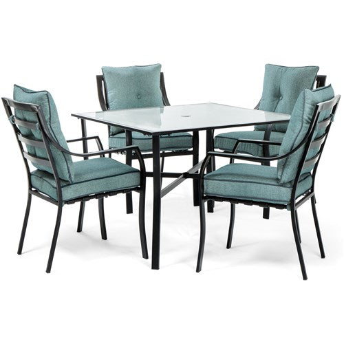 Hanover - 5pc Dining Set: 4 Stationary Chairs, 1 Square Dining Table - Gray/Ocean Blue-United Backyard