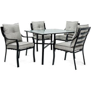 Hanover - 5pc Dining Set: 4 Stationary Chairs, 1 Square Dining Table - Gray/Silver Linings-United Backyard