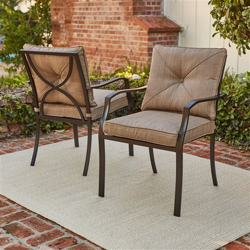 Hanover - 5pc Dining Set: 4 steel dining chairs w/cushions, 38" square glass table - Steel/Tan-United Backyard