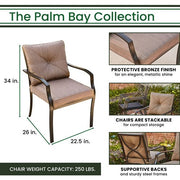 Hanover - 5pc Dining Set: 4 steel dining chairs w/cushions, 38" square glass table - Steel/Tan-United Backyard