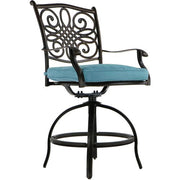 Hanover - 5pc High Fire Pit Set: 4 Swivel Chairs, 48" Round Cast Top Fire Pit Table - Alumicast/Blue-United Backyard