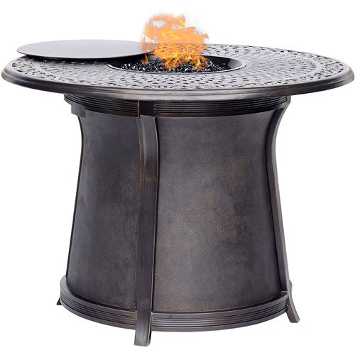 Hanover - 5pc High Fire Pit Set: 4 Swivel Chairs, 48" Round Cast Top Fire Pit Table - Alumicast/Blue-United Backyard