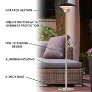 Hanover - 6.8' Electric Infrared Halogen Stand Lamp with Two Heat Levels - Black-United Backyard