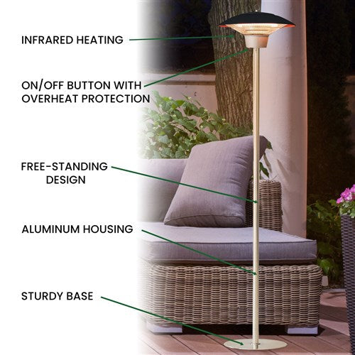 Hanover - 6.8' Electric Infrared Halogen Stand Lamp with Two Heat Levels - Black-United Backyard