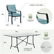 Hanover - 7pc Dining Set: 6 Chairs, 1 Table, 1 Umbrella, 1 Base - Gray/Ocean Blue-United Backyard