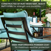 Hanover - 7pc Dining Set: 6 Chairs, 1 Table, 1 Umbrella, 1 Base - Gray/Ocean Blue-United Backyard