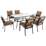 Hanover - 7pc Dining Set: 6 steel dining chairs w/cushions, 60x38" glass table - Steel/Tan-United Backyard