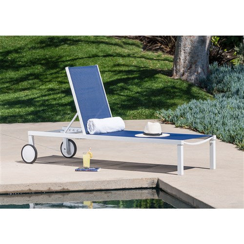Hanover - Aluminum Sling Armless Chaise Lounge - White/Navy-United Backyard