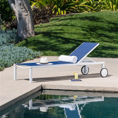 Hanover - Aluminum Sling Armless Chaise Lounge - White/Navy-United Backyard