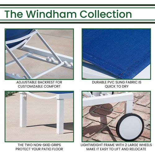 Hanover - Aluminum Sling Armless Chaise Lounge - White/Navy-United Backyard