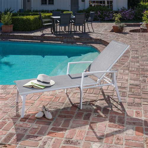 Hanover - Aluminum Sling Chaise Lounge - White/Gray-United Backyard