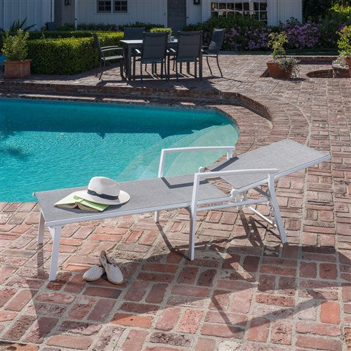 Hanover - Aluminum Sling Chaise Lounge - White/Gray-United Backyard