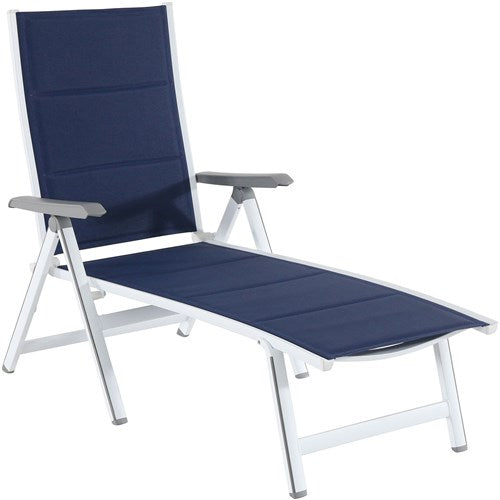 Hanover - Aluminum Sling Folding Chaise Lounge - White/Navy-United Backyard