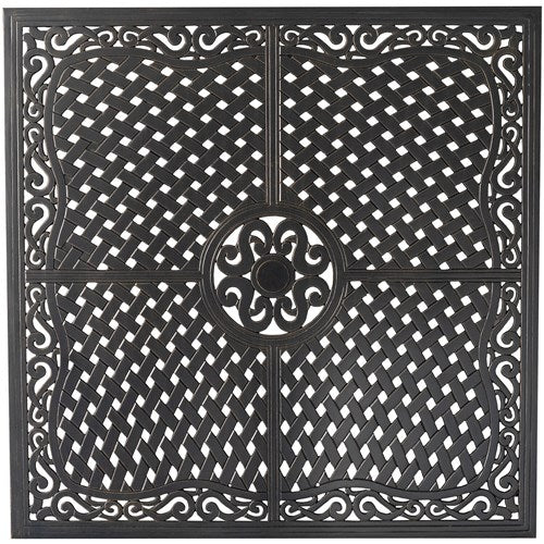 Hanover - Brigantine 5pc: 4 Sling Dining Chairs, 42" Square Cast Table, Umbrella & Base - Tan/Bronze-United Backyard