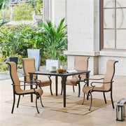 Hanover - Brigantine 5pc: 4 Sling Dining Chairs and 42" Square Cast Table - Tan/Bronze-United Backyard
