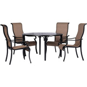 Hanover - Brigantine 5pc: 4 Sling Dining Chairs and 50" Round Cast Table - Tan/Bronze-United Backyard