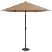 Hanover - Brigantine 5pc: 4 Sling Swivel Chairs, 42" Square Cast Table, Umbrella & Base - Tan/Bronze-United Backyard