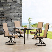 Hanover - Brigantine 5pc: 4 Sling Swivel Chairs and 42" Square Cast Table - Tan/Bronze-United Backyard