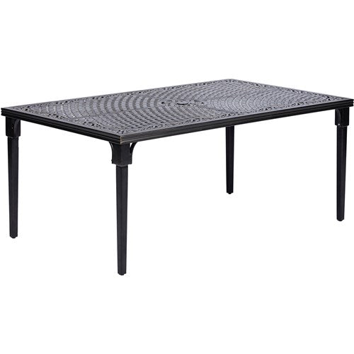 Hanover - Brigantine 7-pc Dining Set: Aluminum Table, 6 Chairs, Umbrella, Base - Tan/Cast Aluminum-United Backyard