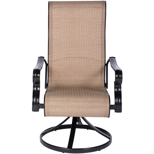 Hanover - Brigantine 7pc: 6 Sling Swivel Rockers, 40x70" Cast Dining Table - Cast/Tan-United Backyard