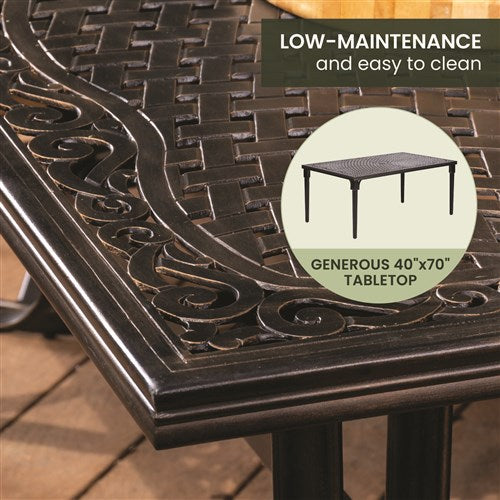 Hanover - Brigantine 7pc: 6 Sling Swivel Rockers, 40x70" Cast Dining Table - Cast/Tan-United Backyard