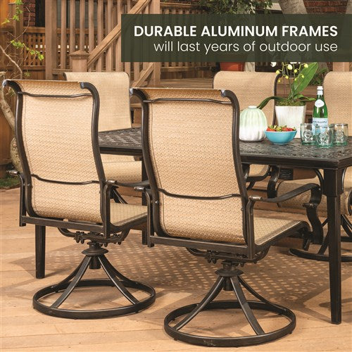 Hanover - Brigantine 7pc: 6 Sling Swivel Rockers, 40x70" Cast Dining Table - Cast/Tan-United Backyard