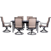 Hanover - Brigantine 7pc: 6 Sling Swivel Rockers, Expandable Cast Dining Table - Cast/Tan-United Backyard