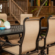 Hanover - Brigantine 9pc: 8 Sling Swivel Rockers, 60x84" Cast Dining Table - Cast/Tan-United Backyard