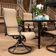 Hanover - Brigantine 9pc: 8 Sling Swivel Rockers, Expandable Cast Dining Table - Cast/Tan-United Backyard