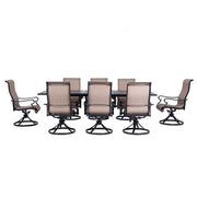 Hanover - Brigantine 9pc: 8 Sling Swivel Rockers, Expandable Cast Dining Table - Cast/Tan-United Backyard