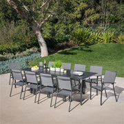 Hanover - Cameron 11pc: 10 Aluminum Sling Chairs, 63-94" Aluminum Extension Table - Gray/Gray-United Backyard