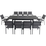 Hanover - Cameron 11pc: 10 Aluminum Sling Chairs, 63-94" Aluminum Extension Table - Gray/Gray-United Backyard