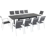 Hanover - Cameron 11pc: 10 Aluminum Sling Chairs, 63-94" Aluminum Extension Table - White/Gray-United Backyard
