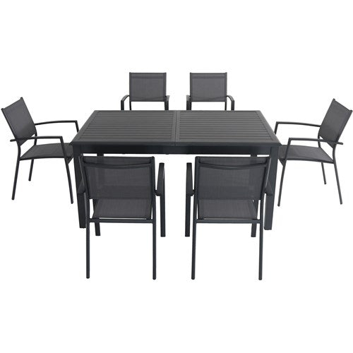 Hanover - Cameron 7pc: 6 Aluminum Sling Chairs, 63-94" Aluminum Extension Table - Gray/Gray-United Backyard