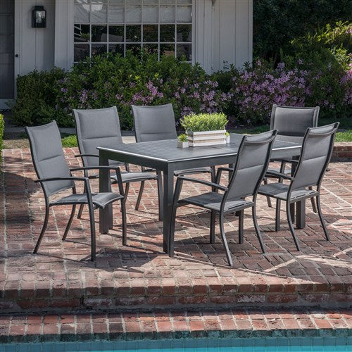 Hanover - Cameron 7pc: 6 High Back Padded Sling Chairs, 63-94" Alum Extension Table - Gray/Gray-United Backyard