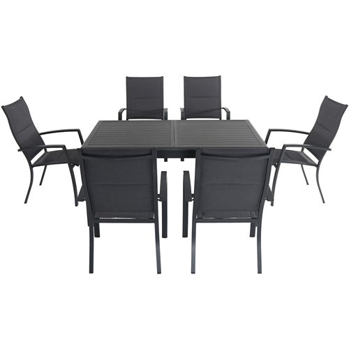 Hanover - Cameron 7pc: 6 High Back Padded Sling Chairs, 63-94" Alum Extension Table - Gray/Gray-United Backyard