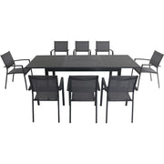 Hanover - Cameron 9pc: 8 Aluminum Sling Chairs, 63-94" Aluminum Extension Table - Gray/Gray-United Backyard