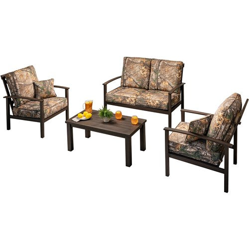 Hanover - Cedar Ranch 4pc Set: 2 Side Chairs, Loveseat and Slat Coffee Table - Camo/Dark Brown-United Backyard