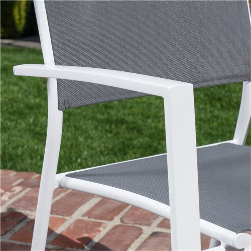 Hanover - Conrad 5pc Dining Set: 4 Alum Sling Chairs and Folding Table - White/Gray-United Backyard