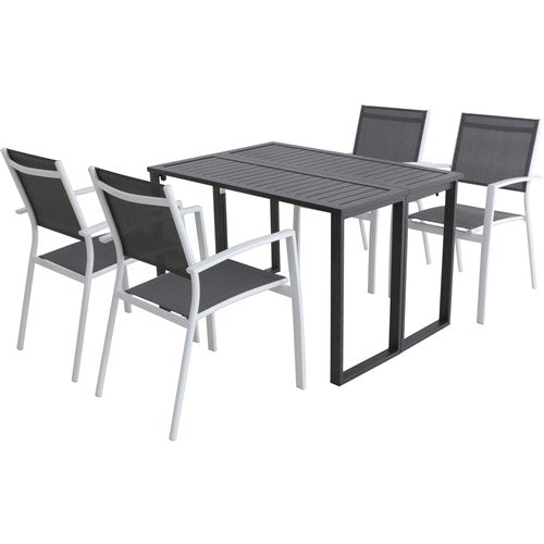 Hanover - Conrad 5pc Dining Set: 4 Alum Sling Chairs and Folding Table - White/Gray-United Backyard