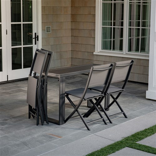 Hanover - Conrad 5pc Dining Set: 4 Sling Folding Chairs and Folding Table - Gray-United Backyard